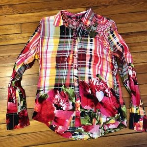 NWOT Desigual Colorful Print Button Up Top Size XL